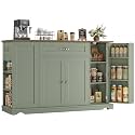 HOSTACK 47" W Kitchen Island Cart with Storage, Rolling Island Table, Green