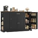 HOSTACK 47" W Kitchen Island Cart with Storage, Rolling Island Table, Black