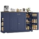HOSTACK Kitchen Island Cart with Storage, Rolling Island Table, Navy Blue