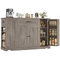 HOSTACK Kitchen Island Cart with Storage, Rolling Island Table, Ash Gray