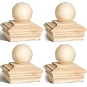 Hosuly 4 Pcs 4 x 4 Inch (Actual 3-5/8") Wood Post Caps with Ball Finial