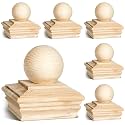 Hosuly 6 Pcs 4 x 4 Inch (Actual 3-5/8") Wood Post Caps with Ball Finial
