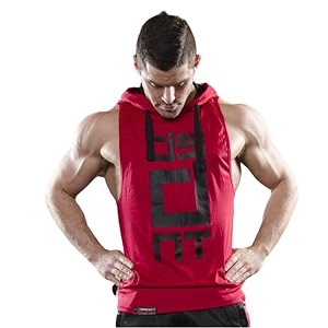 HOT BUTTON Mens Hooded Tank Top