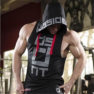 HOT BUTTON Mens Hooded Tank Top