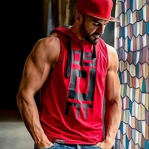 HOT BUTTON Mens Hooded Tank Top