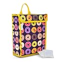 Door Hanging, Insulated &amp; Waterproof Storage for Milk Sachets, Bottles, Outdoor Gate Delivery Basket Box with Pocket for Notes and News Paper (Donut Print, Large(25X13X30 CM))