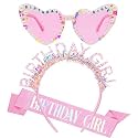 Hot Pink Birthday Girls Glasses Sash Tiara Crown for Women Girls