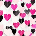 Hot-Pink Black Birthday Party-Decorations Streamers - 62FT Baby Girls Hanging Heart Garland Banner,Valentines Wedding Baby Bridal Shower Bachelorette Graduation Backdrop Decor Hugtmr