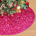 Hot Pink Christmas Tree Skirt Sequin Tree Skirt 36 Inch Round Tree Skirt Sparkle Tree Mats Sequence Velvet Fabric Tree Skirts Winter Holiday Christmas Tree Rug Skirt Pink Christmas Ornaments