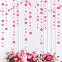 Hot Pink Party Decorations Circle Dots Garland Rose Pink White Hanging Paper Polka Dots Streamer for Birthday Bachelorette Engagement Wedding Bridal Shower Anniversary Party Supplies
