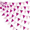 Hot Pink Party Decorations Metallic Fabric Gradient Pink Triangle Pennant Banner Flag Bunting Garland for Women Girl Birthday Retirement Bridal Shower Wedding Baby Shower Bachelorette Party Supplies