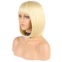 Dark Blonde Straight Bob Wig with Bangs Short Length Apple Cut