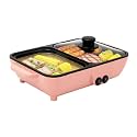 Hot Pot with Grill,1200W Electric Hot Pot and Frying Pan,2 in 1 Non-Stick Pot with Grill,Dual Temperature Control,with Clear Lid, Fast Heating for BBQ Steaks Noodles 110V (Pink)