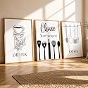 HOTHOUSE Kitchen Wall Art poster With Frame For Living Room Bed Room Hotel Wall Decor Digital Reprint engineered wood Set of 3 (25X37 inch)