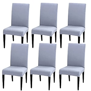 hotkei pack of 6 light gray elastic stretchable dining table chair seat cover protector slipcover for dining table chair covers stretchable 1 piece pack of 6 seater polyester blend