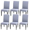 HOTKEI Pack of 6 Light Gray Elastic Stretchable Dining Table Chair Seat Cover Protector Slipcover for Dining Table Chair Covers Stretchable 1 Piece Pack of 6 Seater, Polyester Blend