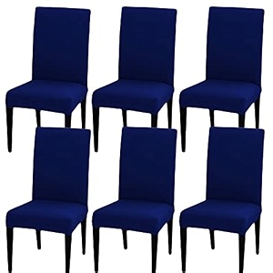 hotkei pack of 6 navy blue elastic stretchable dining table chair seat cover protector slipcover for dining table chair covers stretchable 1 piece pack of 6 seater polyester blend
