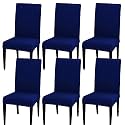 HOTKEI Pack of 6 Navy Blue Elastic Stretchable Dining Table Chair Seat Cover Protector Slipcover for Dining Table Chair Covers Stretchable 1 Piece Pack of 6 Seater ,Polyester Blend