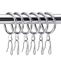 Hotop 30 Pcs Metal Curtain Rings with Hooks,Silver,42 Mm