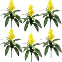 Hotop 6 Pack Artificial Bromeliad Flowers 16" Ginger Torch Stems, Yellow