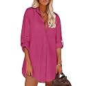 HOTOUCH Women Boyfriend Shirts Button Down Long Sleeve Blouse Cuffed Sleeve Collared Shirt