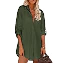 HOTOUCH Women Boyfriend Shirts Button Down Long Sleeve Blouse Cuffed Sleeve Collared Shirt