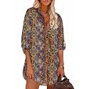 HOTOUCH Women Boyfriend Shirts Button Down Long Sleeve Blouse Cuffed Sleeve Collared Shirt