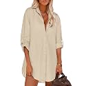 HOTOUCH Women Boyfriend Shirts Button Down Long Sleeve Blouse Cuffed Sleeve Collared Shirt