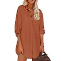 HOTOUCH Women Boyfriend Shirts Button Down Long Sleeve Blouse Cuffed Sleeve Collared Shirt