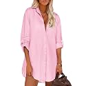 HOTOUCH Women Boyfriend Shirts Button Down Long Sleeve Blouse Cuffed Sleeve Collared Shirt