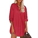 HOTOUCH Women Boyfriend Shirts Button Down Long Sleeve Blouse Cuffed Sleeve Collared Shirt
