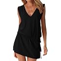 Hount Women's Beach Swimsuit Cover up Deep V-Neck Short Mini Dress Beach Skirt