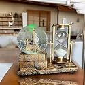 Hour Glass Antique Snow Globe with Hourglass Timer LED Musical Crystal Snowglobe Music Box Collectibles SandClock Timer for Fireplace Mantel Home Decorations Gold Brass Castle