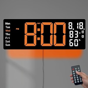 hournor digital alarm clock with large led display temperature monitor usb powered adjustable brightness snooze alarm modern desk clock wall clock orange