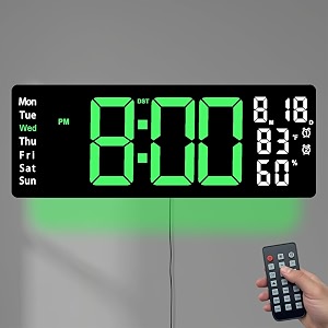 hournor digital alarm clock with large led display temperature monitor usb powered adjustable brightness snooze alarm modern desk clock green wall clock
