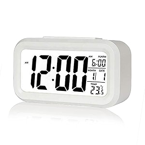 hournor digital alarm clock with large led display temperature monitor usb powered adjustable brightness snooze alarm modern desk clock 1 white alarm clock