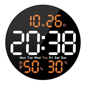 hournor digital alarm clock with large led display temperature monitor usb powered adjustable brightness snooze alarm modern desk clock round large clock