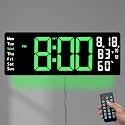 Hournor Digital Alarm Clock with Large LED Display, Temperature Monitor, USB Powered, Adjustable Brightness, Snooze Alarm, Modern Desk Clock (Green Wall Clock)