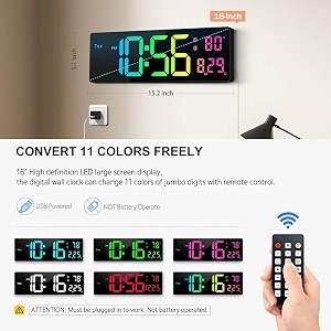 hournor rainbow digital alarm clock with large led display temperature monitor usb powered adjustable brightness snooze alarm modern desk clock rgb wall clock