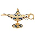 Hourwof Vintage Aladdin Magic Genie Lamp,Arabian Nights Costume Prop Lamp for Wedding Theme Party,Legend Wishing Light for Home Tabletop Decor Halloween Christmas Birthday Gift,Large Blue