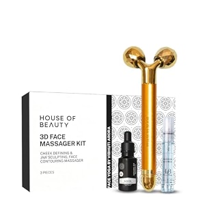 house of beauty 3d face massager electric with serumy shape massager 360 rotating design with 6000 micro vibrations massage for face neck arms jawline waist for all skin of type golden