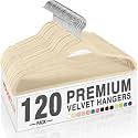 HOUSE DAY Beige Velvet Hangers 120 Pack, Premium Non Slip Clothes Hanger