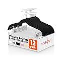 HOUSE DAY Velvet Skirt Hangers 12 Pack, Black Velvet Pant Hangers with Adjustable Clips, Space Saving Slim Shorts Hanger, Heavy Duty Non Slip Clip Hanger for Pants, Skirts, Shorts