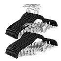 HOUSE DAY Velvet Skirt Hangers 36 Pack, Black Velvet Pant Hangers with Adjustable Clips, Space Saving Slim Shorts Hanger, Heavy Duty Non Slip Clip Hanger for Pants, Skirts, Shorts