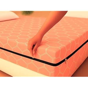 house fox 65x6 cotton mattress cover king double bed 78x72x6 inch with zipper non-shrink heavy fabric  strong zip with metal lock  interlocked stitching  360 degree fully covered