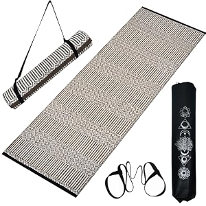 100 cotton woven yoga mat for women and men 2x6 feet strong anti-skid backing carry bag amp strap eco-friendly 8mm thickness for home amp gym use brown