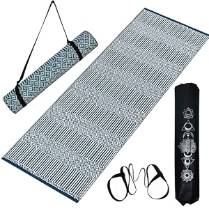 handwoven yoga mat for women amp men with high density anti-slip backing carry bag amp strap2x6 feet 19 kg pure cotton eco-friendly 8mm thick for home amp gym use peacock