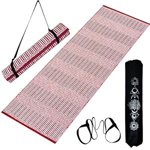 premium yoga mat for women amp men 2x6 feet hd anti-slip backing carry bag amp strap organic cotton washable 8 mm thickness for aasan pilates home workout red