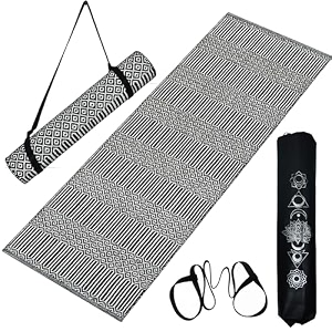 premium yoga mat for women amp men with high density anti-slip backing 2x6 feet carry bag amp strap 100 cotton eco-friendly 8mm thickness for home amp gym use black
