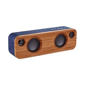 house of marley get together mini bluetooth portable audio system - 2 x 2534 woofer amp 2 x 7534 tweeters pair 2 units for stereo sound integrated mic 45ft wireless range em-ja013-dn denim